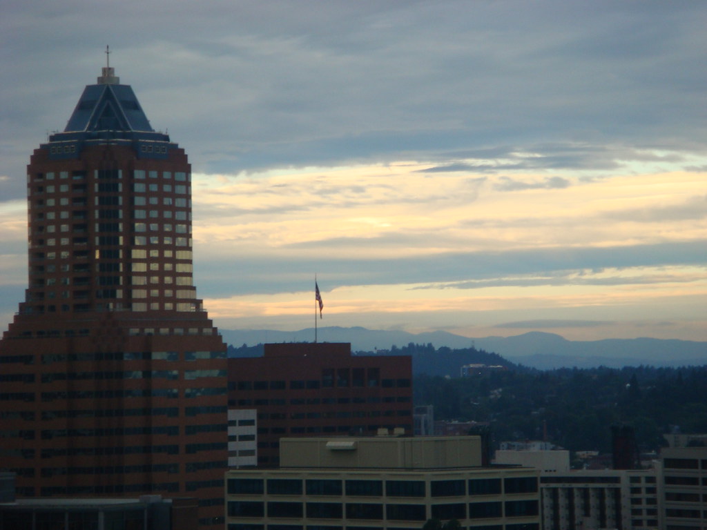 Portland Summer Koin Tower and Mountain Ranges Adam Tollinger Flickr