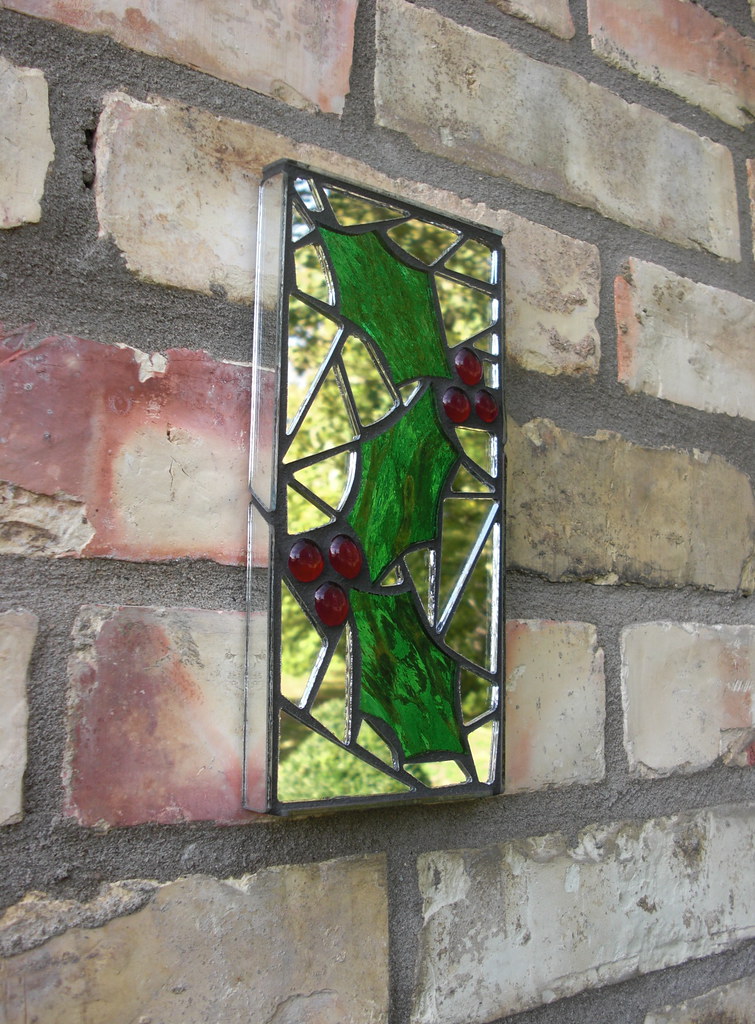 Holly Mosaic garden mirror (10x21cm). Handmade using green… Flickr