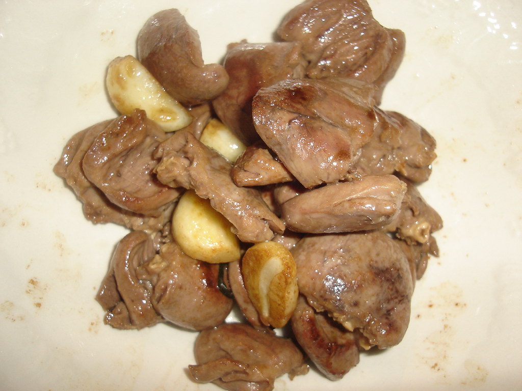 Chicken Hearts Chicken hearts, fried with garlic. They hav… Flickr