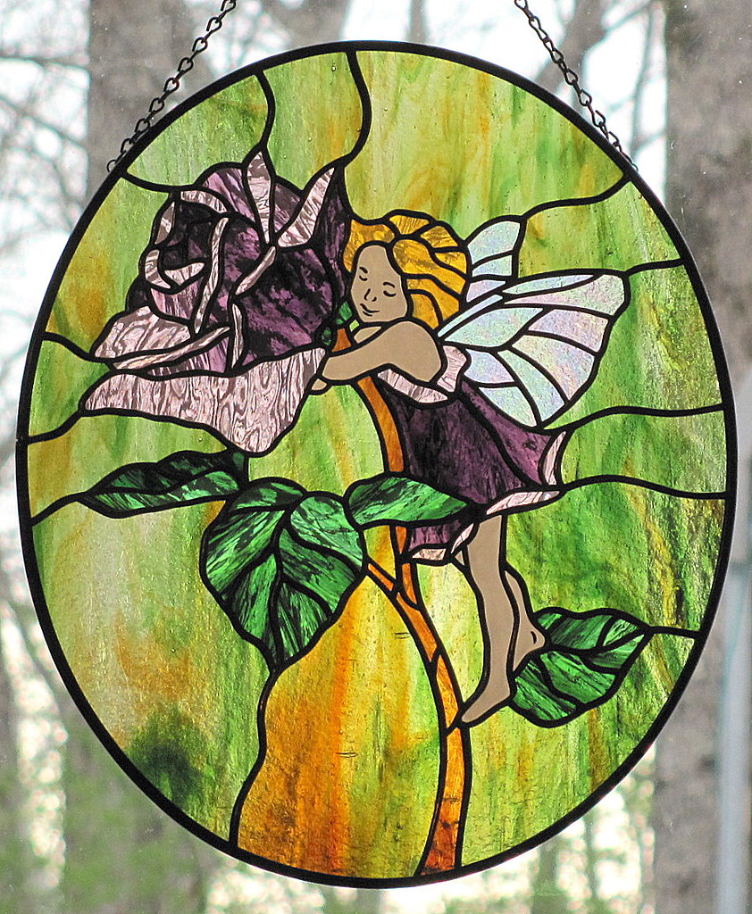 The Rose Fairy Stained Glass Oval Suncatcher Panel Flickr