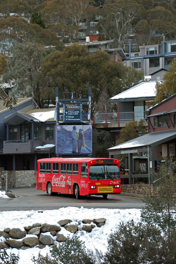 Thredbo Village Bright red shuttle bus in front of the vil… Flickr