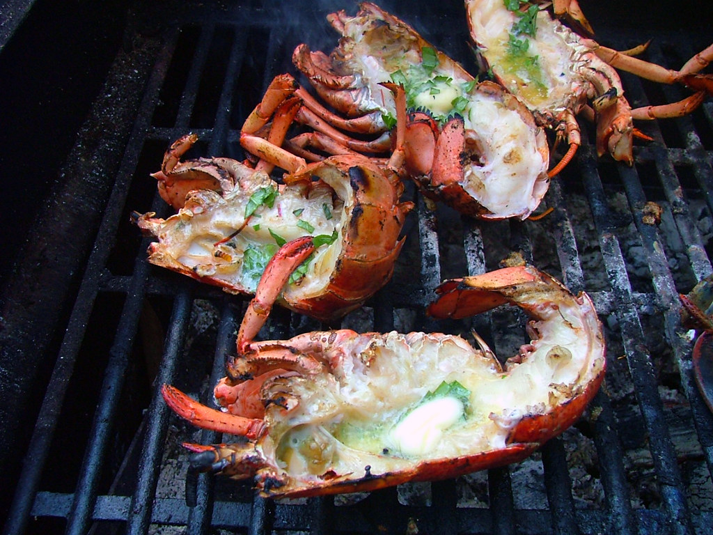 Grilled Lobster Lobsters grilling with basil butter Curt McAdams