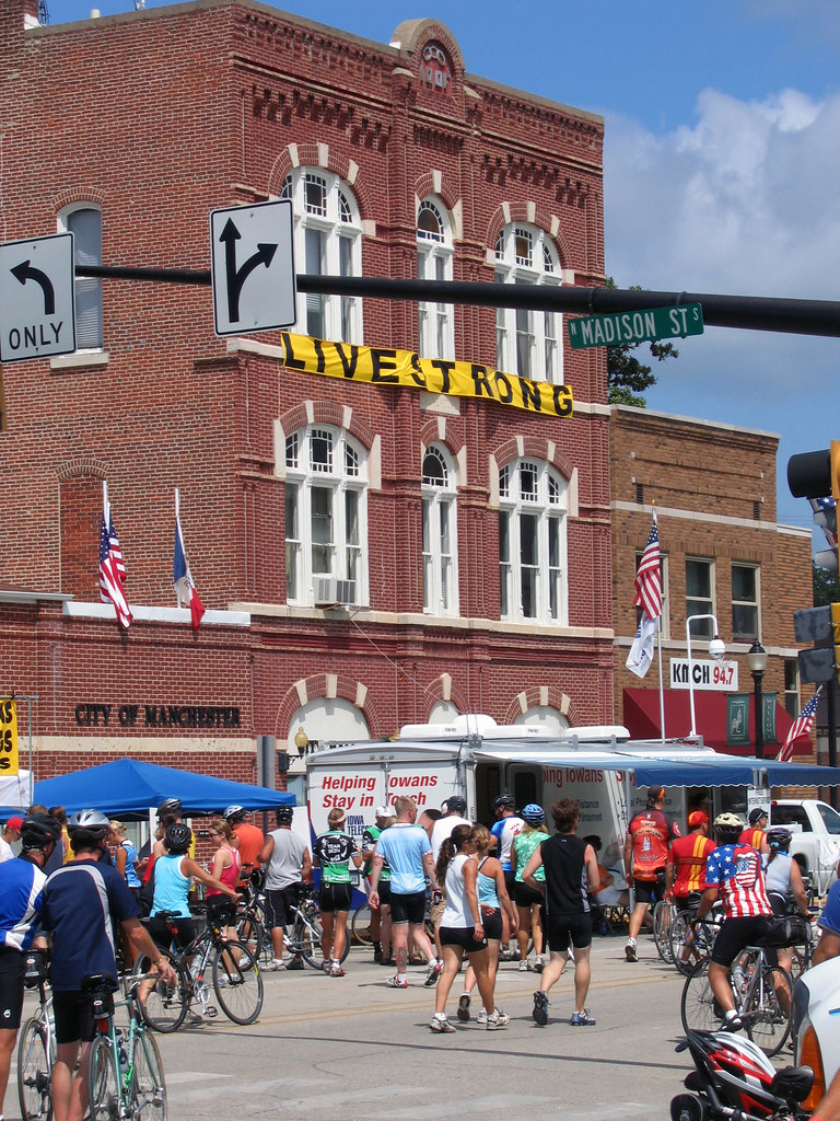 Downtown Manchester A Livestrong banner in down Manchester… Matthew