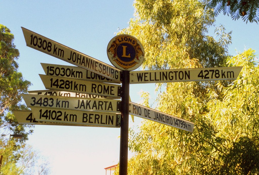 Far far away Signpost in Alice Springs. Larigan Flickr