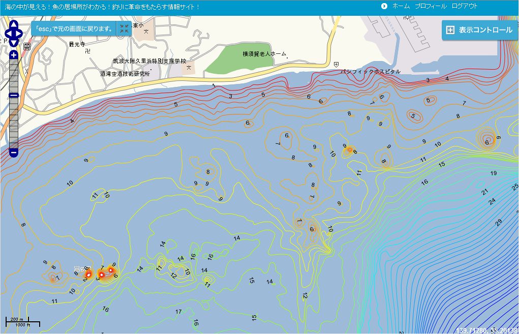 釣りポイント、海図（海底地形図、魚探実測マップ、神奈川県三浦半島YRP野比海岸） 神奈川県三浦半島YRP野比。沿岸部… Flickr