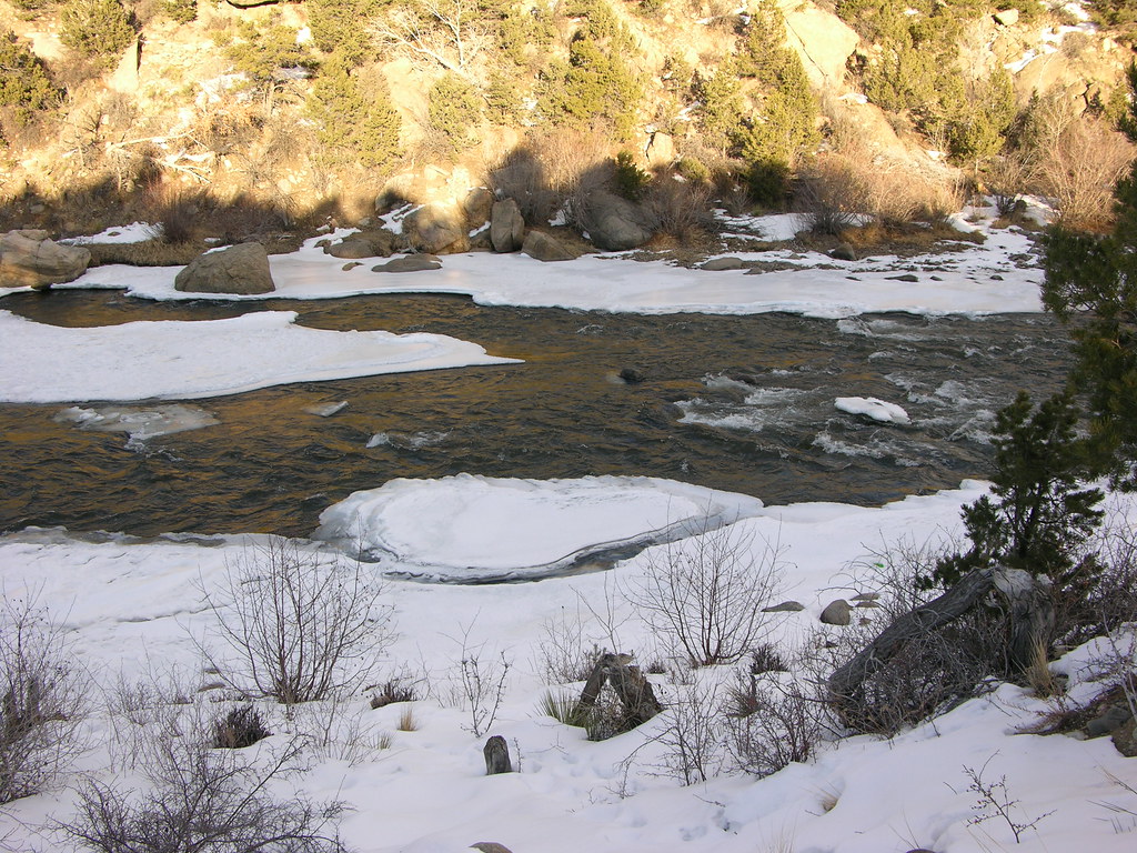 Snow in the Shade Arkansas River near Buena Vista, Colorad