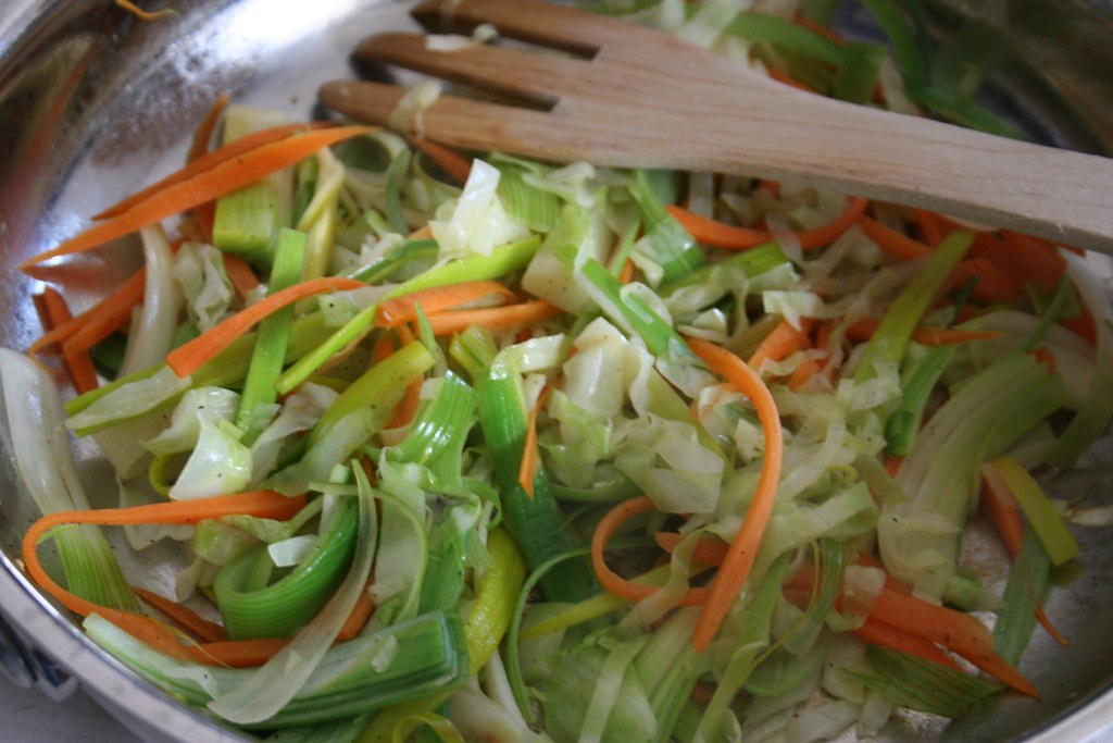Egg Roll Filling Cabbage, Carrot And Leek Cooked For this… Flickr