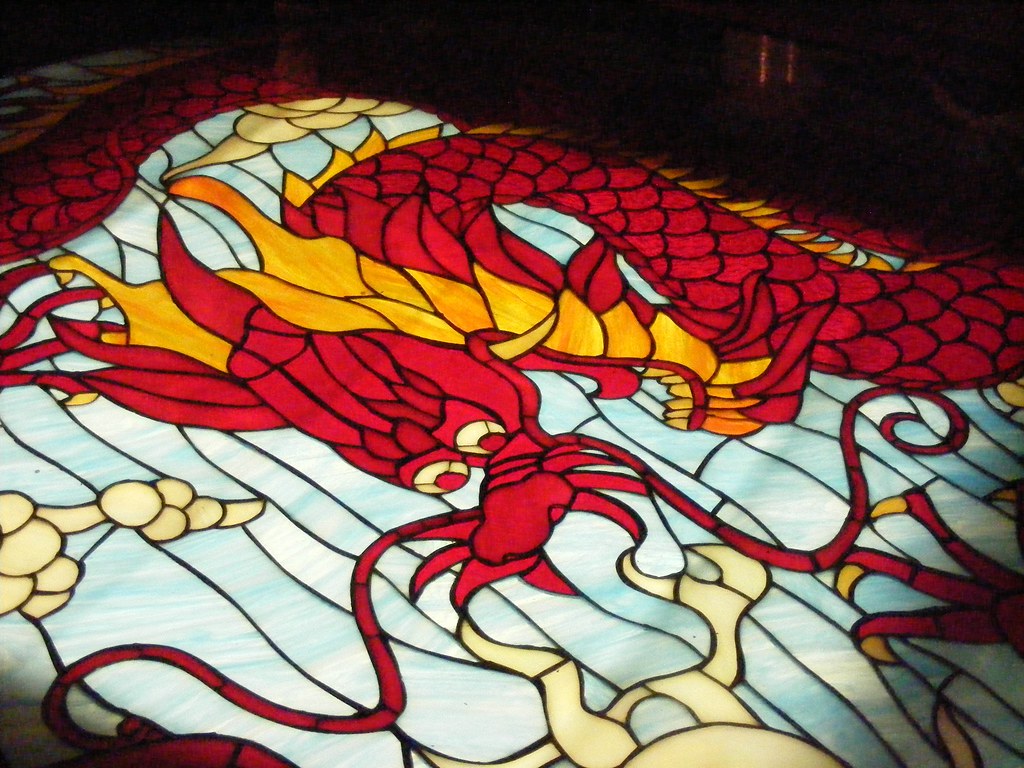 Chinese dragon stained glass piece A stained glass table l… Flickr