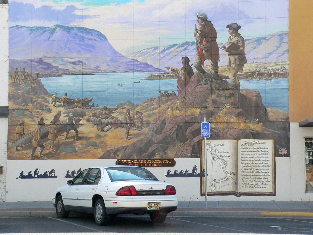 Oregon Trail Mural Lewis and Clark at Rock Fort by Robert Thomas in The Dalles Oregon (2) a