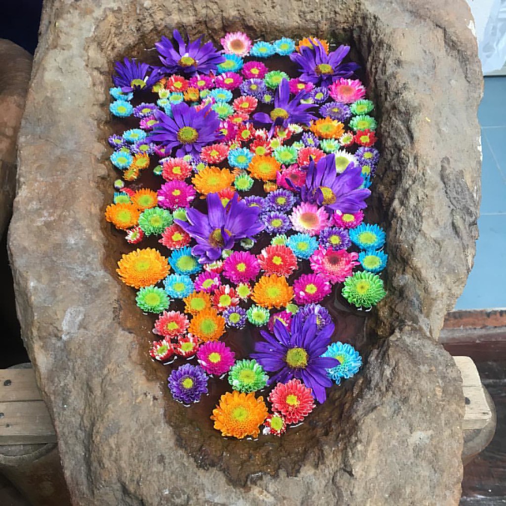 The rainbow colours of flower scented water at Hostal Lima… Flickr