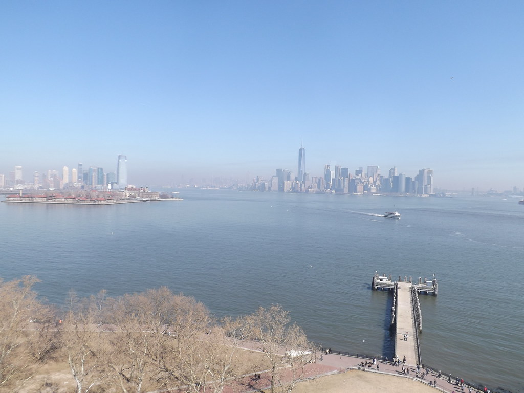 Aerial View of Liberty Island, Lower Manhattan, Ellis Island, Jersey