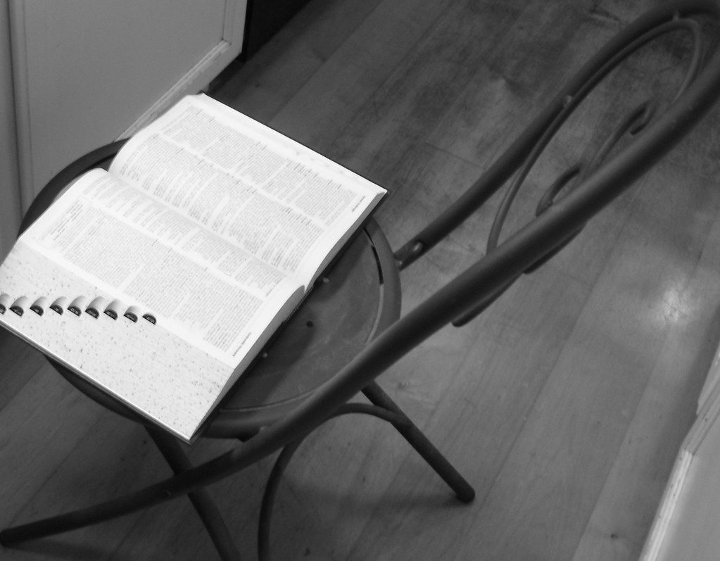 Chair and Dictionary A black and white of the metal chair … Flickr