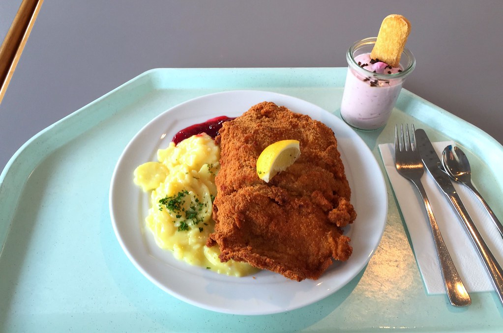 Pork escalope "Vienna style" with potato salad & cranbeeri… Flickr