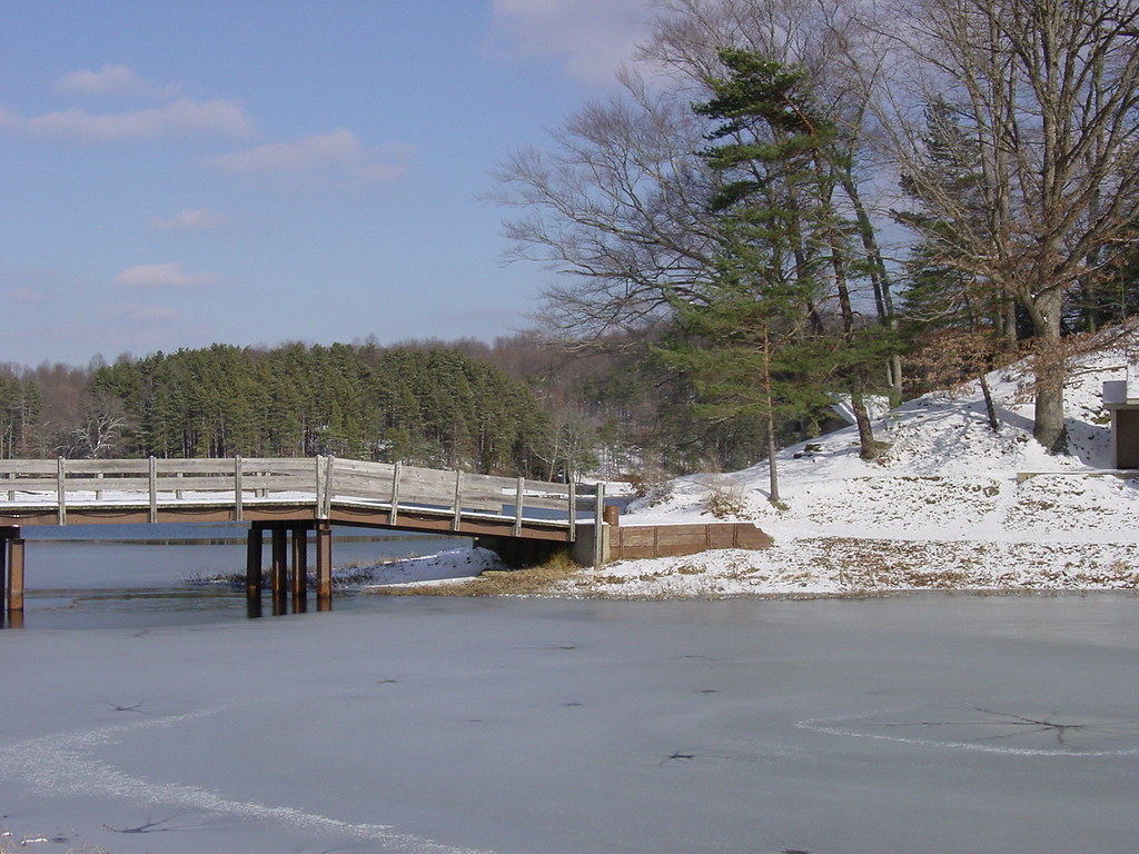 Lake Alma bridge and island in winter Lake Alma State Park… Flickr