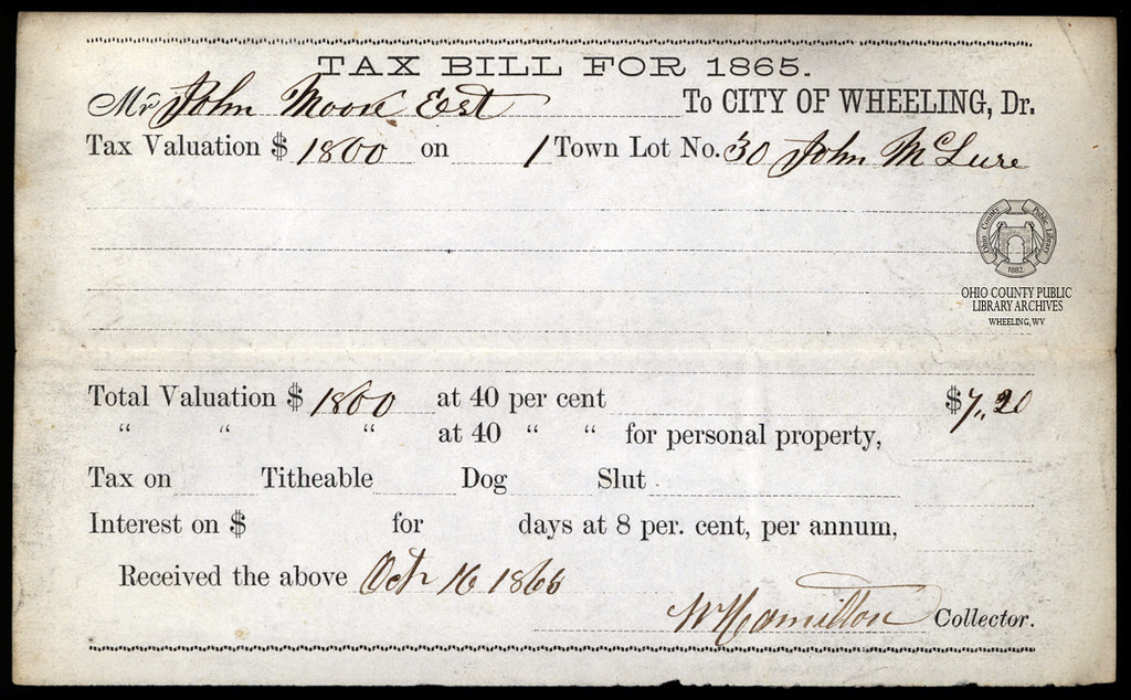 1865 City of Wheeling Tax Bill Though the IRS has given us… Flickr