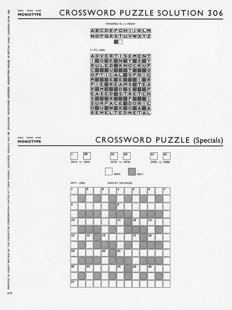 Crossword Puzzle Solution 306 Specimen Book of ‘Monotype’ … Flickr