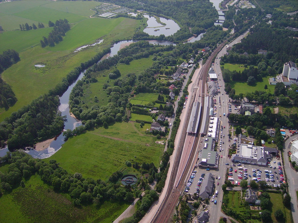 Main street Aviemore,mainline railway, River Spey. Flickr
