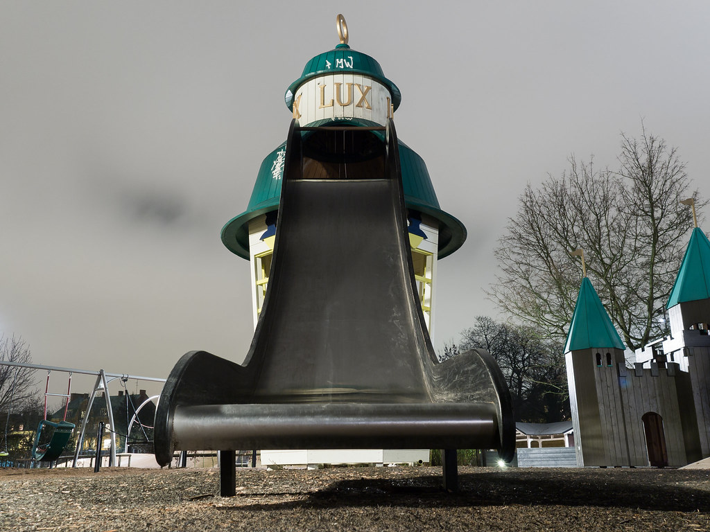 Playground slide A playground slide illuminated on a winte… Oskar