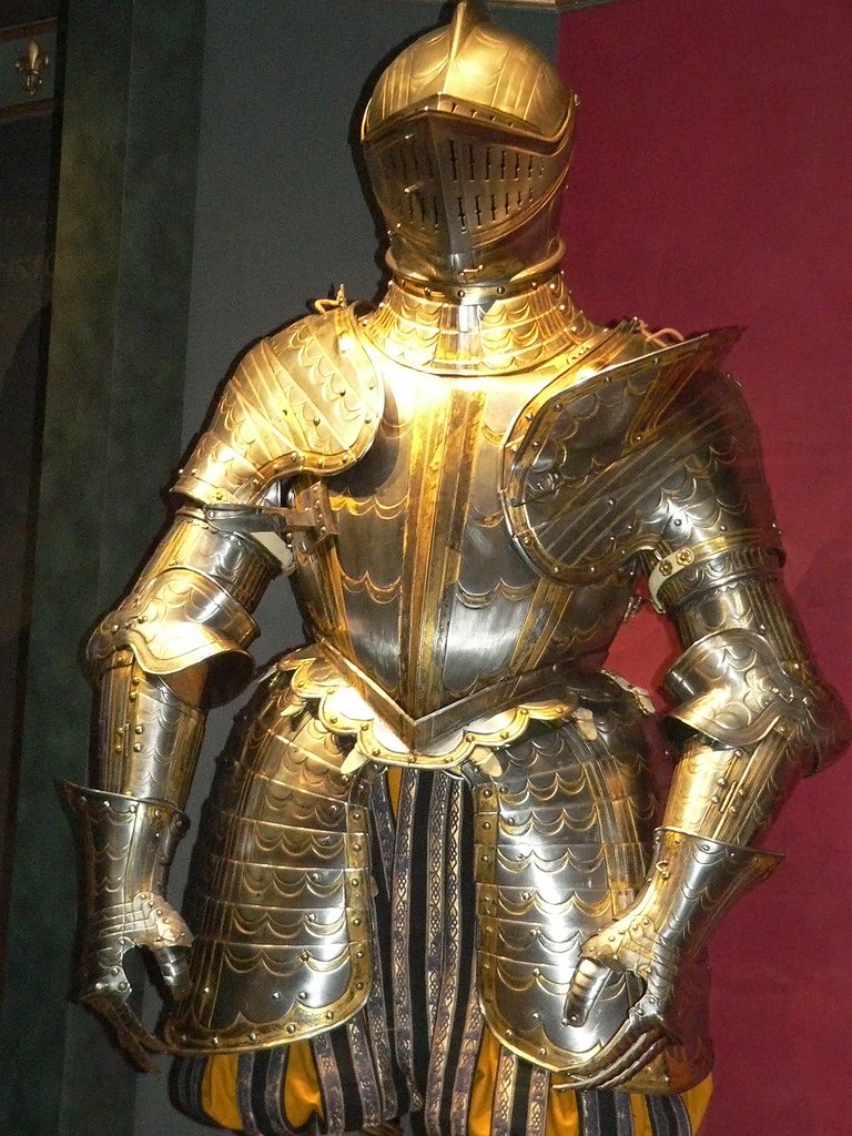 Armor for various kings and nobles displayed in the White Tower at the
