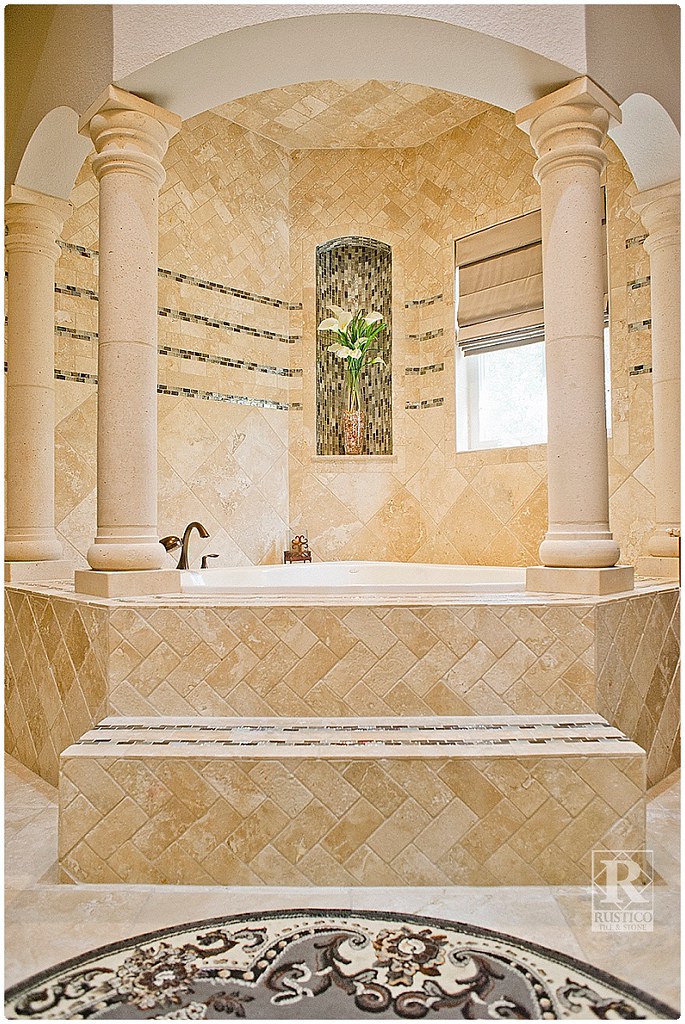 Spanish Style Home Bathroom Romantic bathtub surrounded by… Flickr