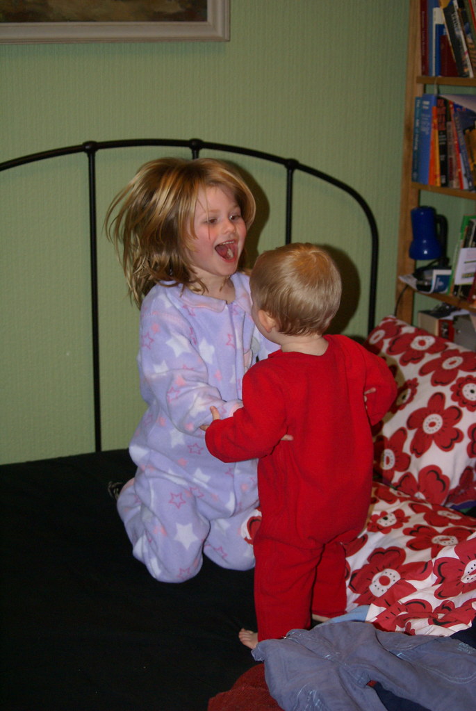 Bed hopping Charlotte and Leon hopping in our bed. Thomas Widmann