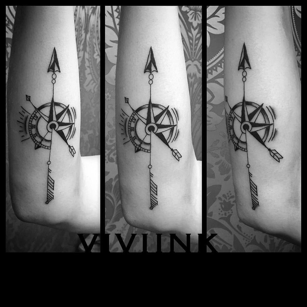 Mini arrow and compass/ clock tattoo depicting sunset and … Flickr