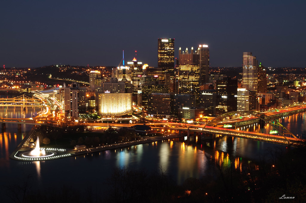 Blue, Black and Gold Pittsburgh blue hour view from Mount … lamnn92