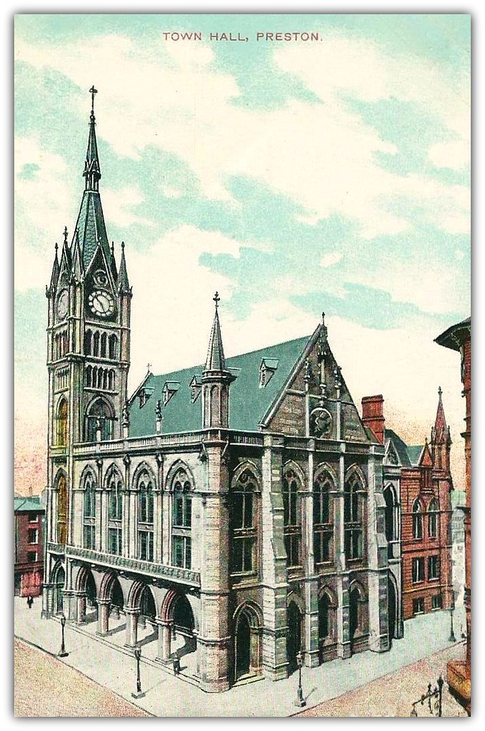 Town Hall, Preston. Tinted postcard by G.D.& D. Ltd. The S… Preston