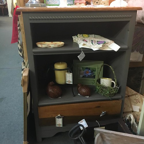 Awesome grey and natural wood shelving from vendor… Flickr