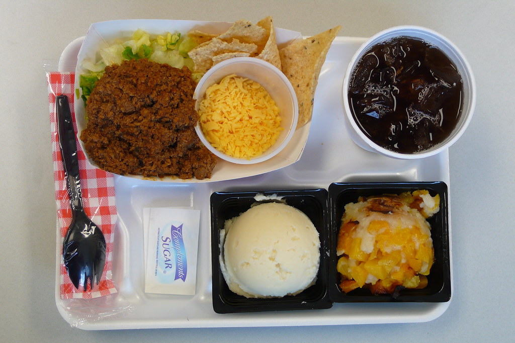 school lunch turkey taco salad, iced tea, mashed potatoes,… Flickr