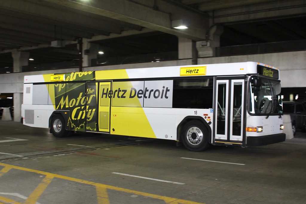 Hertz Detroit Gillig shuttle bus at Detroit Airport. So Cal Metro