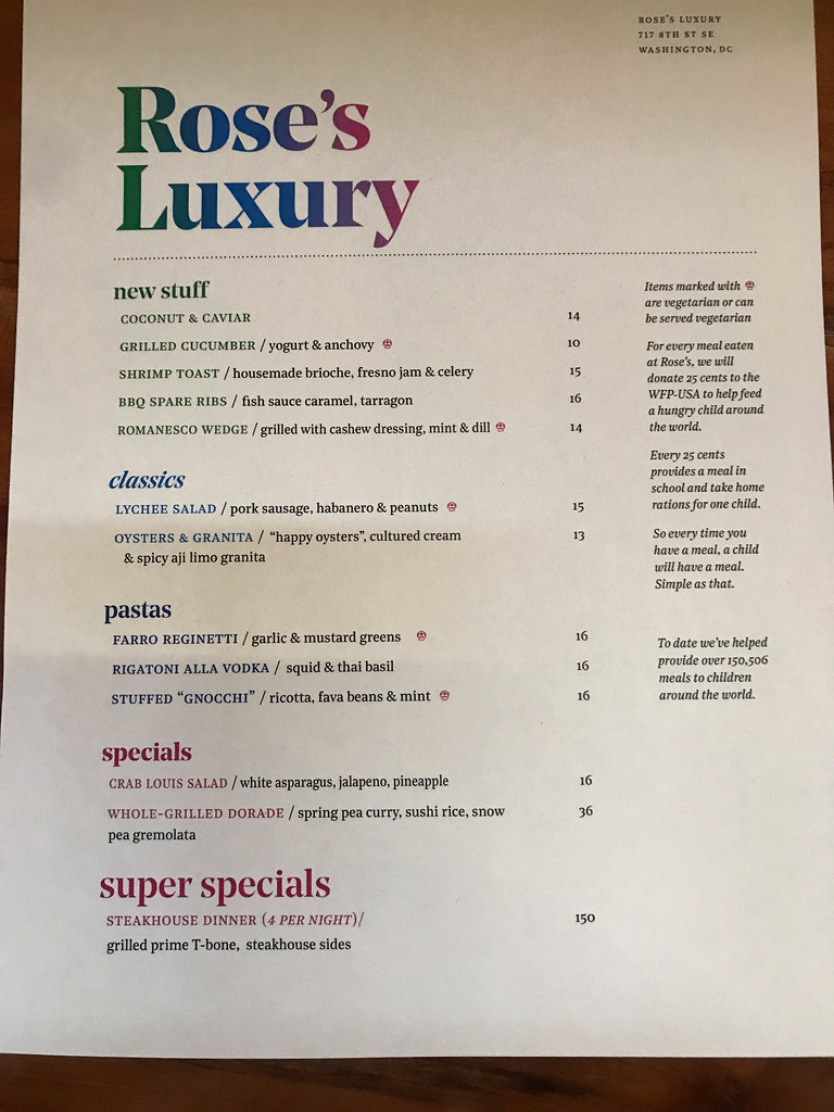 Rose's Luxury menu Rose's Luxury Washington DC 05/30/1… Flickr