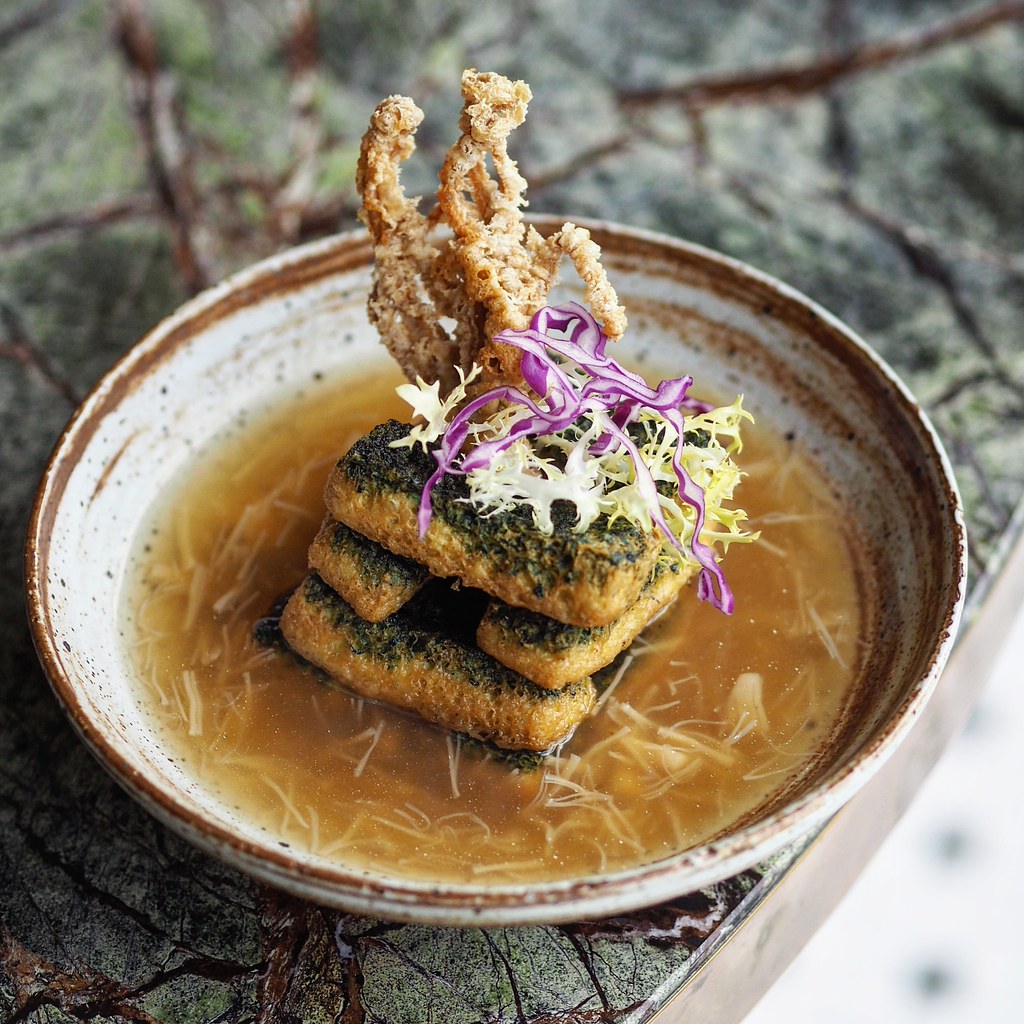 Braised Homemade Spinach Egg Tofu with Mushrooms and Dried… Flickr