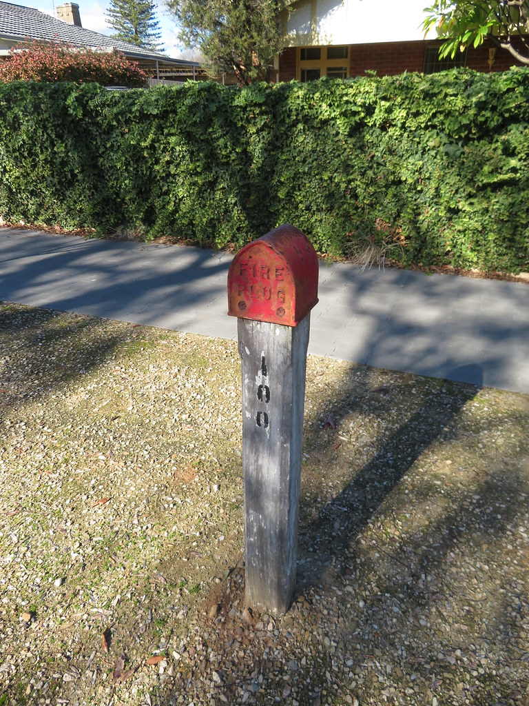 Older style wooden fire plug marker Corunna Avenue, Colonel Light