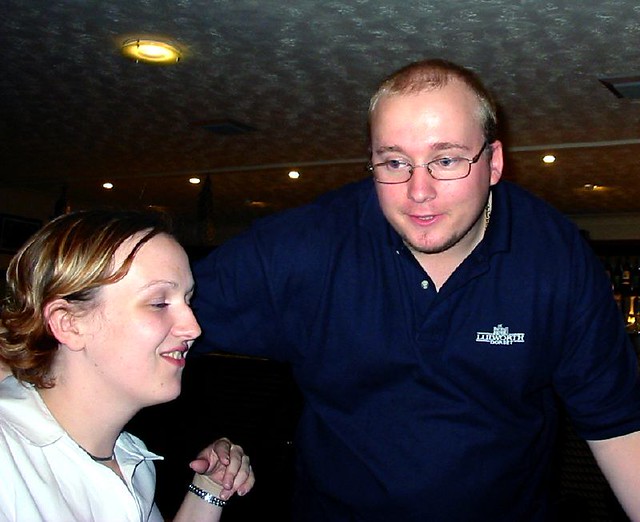 Quiz Night Ian Macklin (Ex bar staff) talking to Katie John