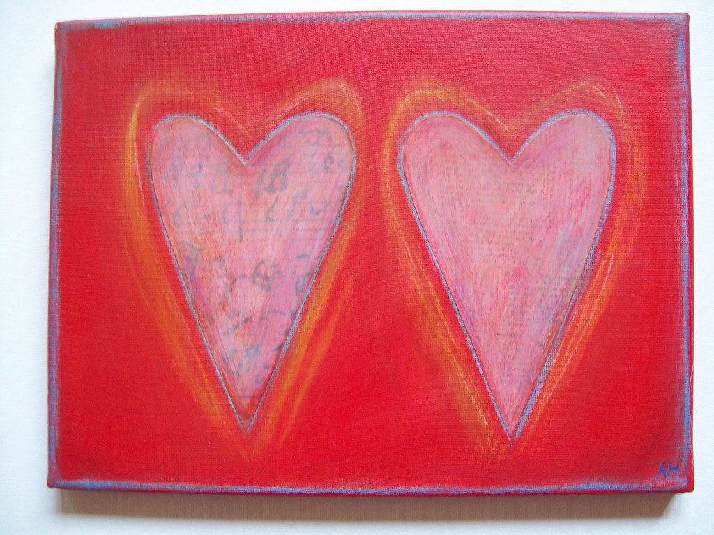 RED HEARTS ORIGINAL MIXED MEDIA PAINTING ON CANVAS 9x12" Flickr