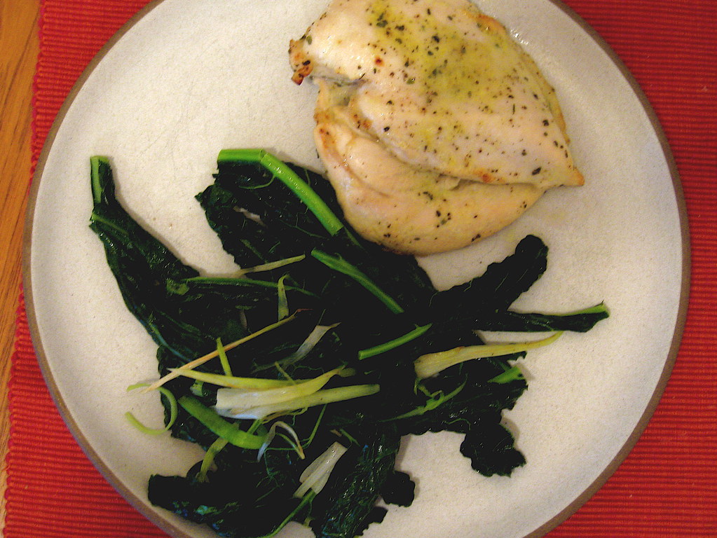 Herb roasted chicken breast; kale with spring garlic Flickr