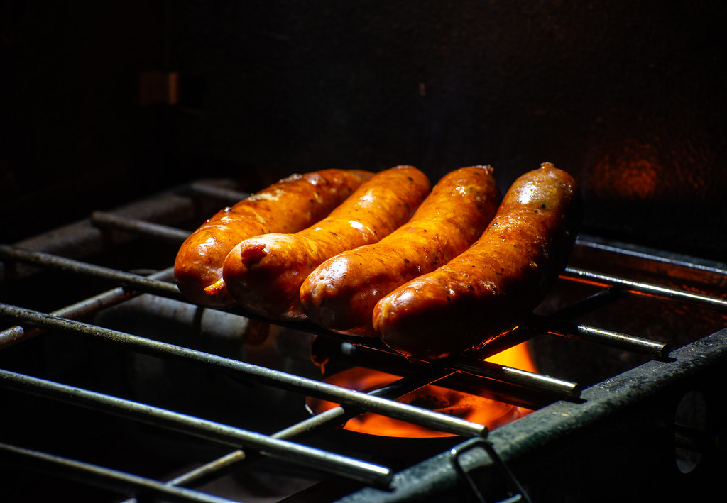 Grilled Sausages Delicious Andouille pork sausages being g… Flickr