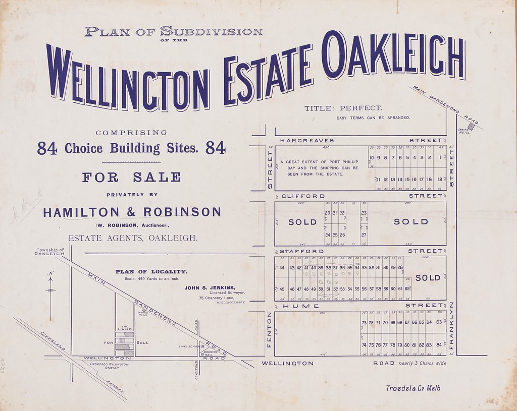 Plan of subdivision of the Wellington Estate Oakleigh, comprising 84