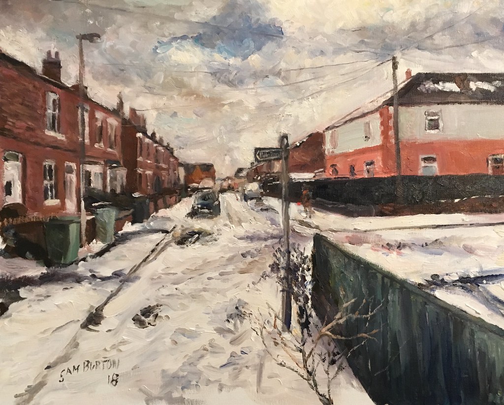 Newton Avenue Wakefield under snow Oil 20 by 16 inches Captain