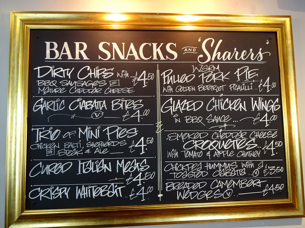 Bar snack menu (Oct 2018) at the Henry Addington, Canary Wharf, London