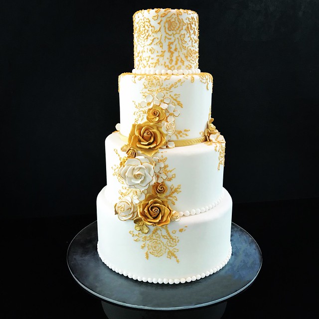 Gold Fondant Cake with Gold Piping. a photo on Flickriver