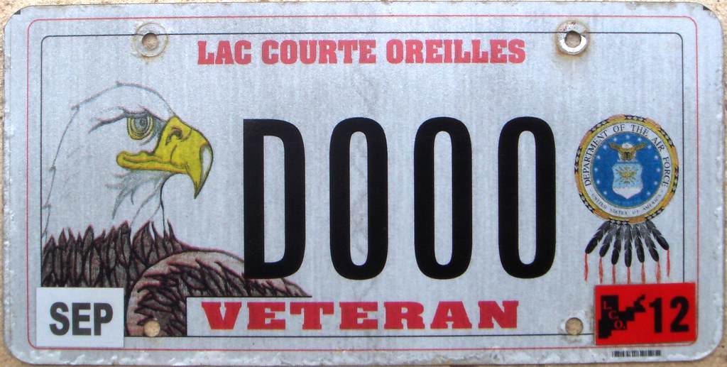 Lac Courte Oreilles Ojibwe Nation Air Force Veteran License Plate a