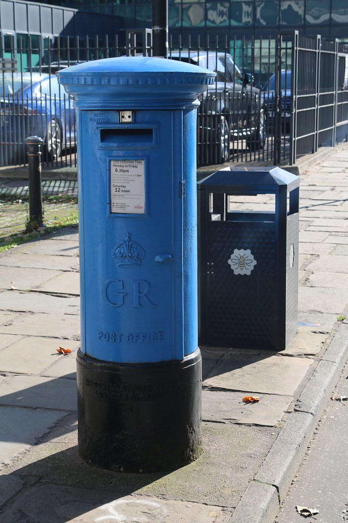 25th September 2018. Blue Postbox on Liverpool Road, Manch… Flickr