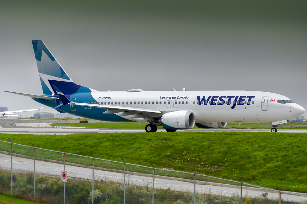 Westjet Boeing 737MAX 8 Waiting for Takeoff Airline