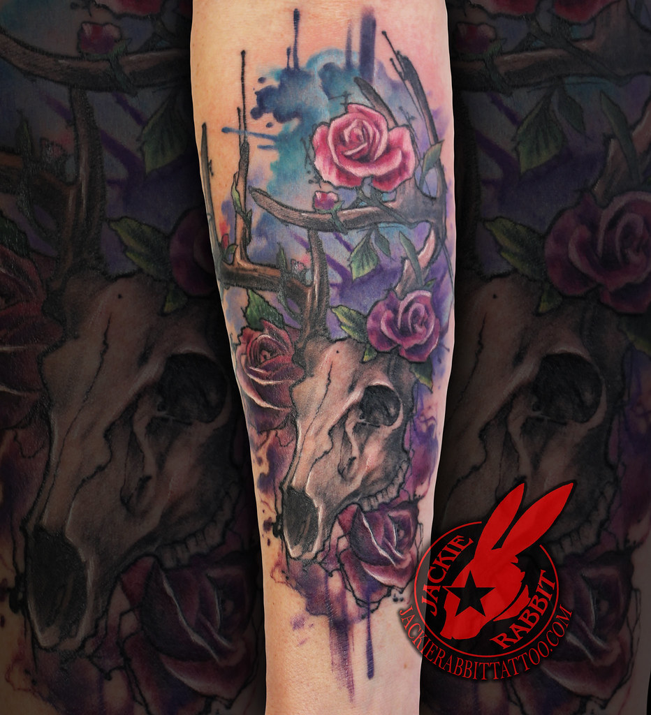 Watercolor Deer Skull White Tail Rose Roses Hunting Outdoo… | Flickr 1024_x_932_jpg