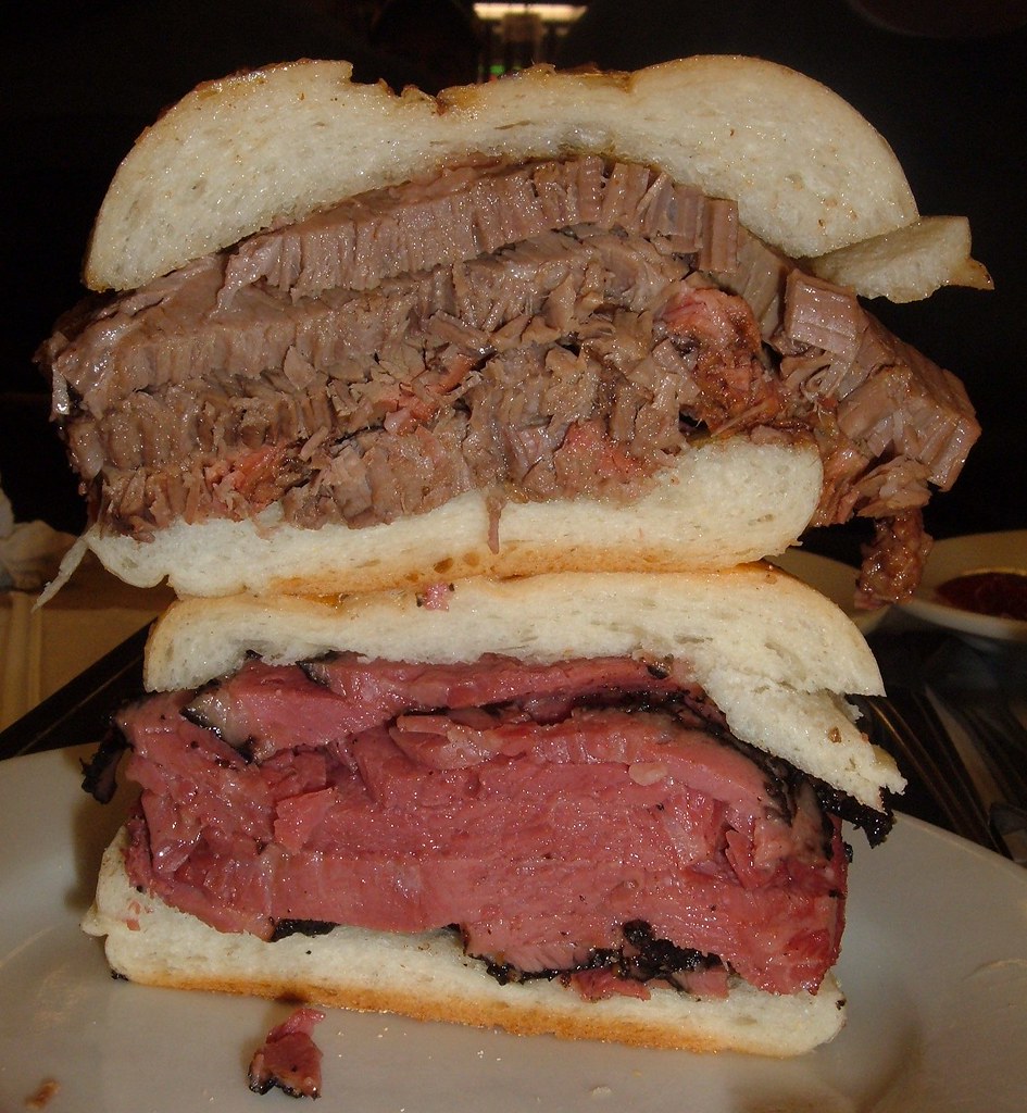 katz's brisket and pastrami sandwiches stacked Katz's Deli… Flickr