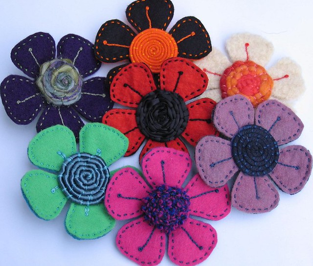 Felt embroidered flower brooches Michala Gyetvai Flickr