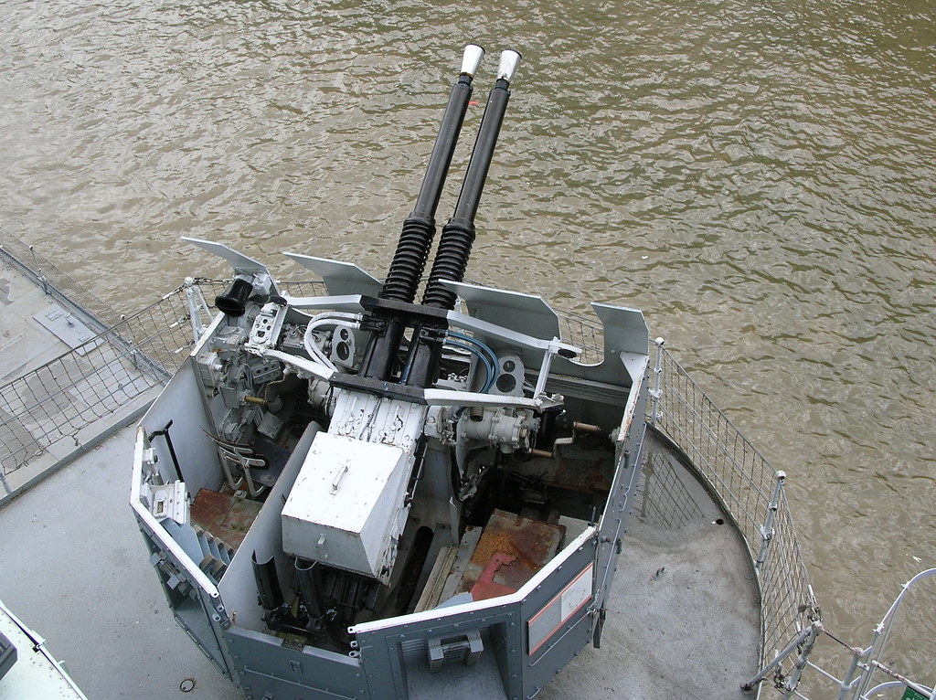 H.M.S. Belfast28 40mm Bofors AntiAircraft gun twin mount a photo