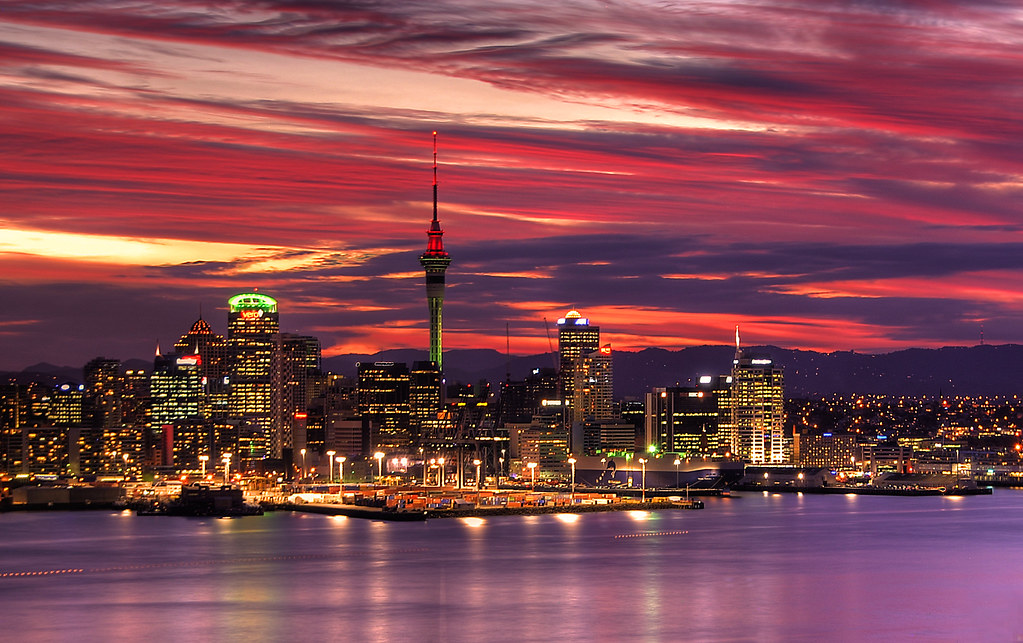 Auckland Harbour sunset Central Auckland from Mount Victor… Flickr